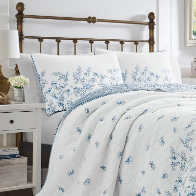 Flora Reversible Quilt Set Blue - Laura Ashley - Image 2