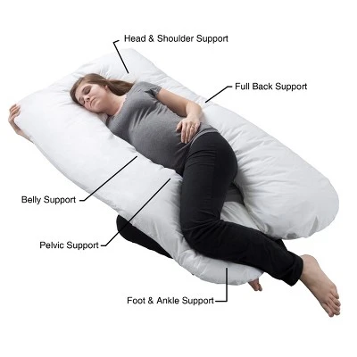 Hastings Home U-Shaped Full-Body Support Pregnancy Pillow With Zippered Cover - White, 60" X 38" - Image 3