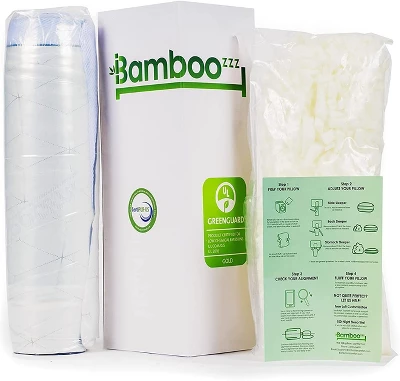 BAMBOOzzz Bed Pillow - Soft Adjustable Cross Cut Shredded Memory Foam Pillow Cooling Comfort Rayon Blend Bamboo Washable Hypoallergenic Cover