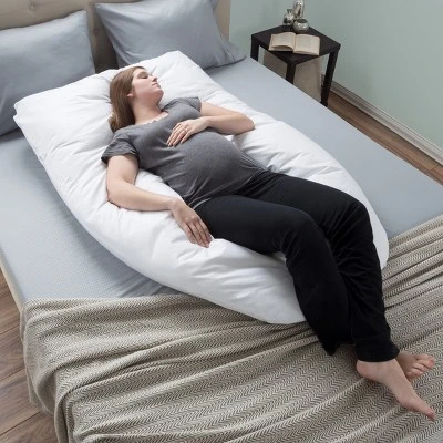 Hastings Home U-Shaped Full-Body Support Pregnancy Pillow With Zippered Cover - White, 60" X 38" - Image 5