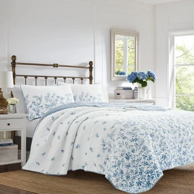 Flora Reversible Quilt Set Blue - Laura Ashley - Image 4