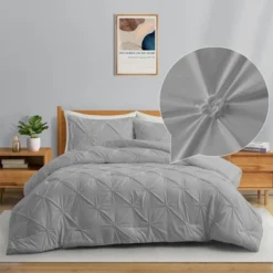 Peace Nest 3 Piece Pintuck Pinch Pleat And Geometric Clipped Comforter Set