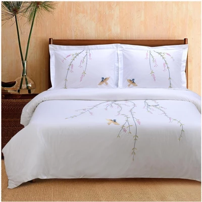 Classic Spring Solid Embroidered Modern 200-Thread Count Ultra-Soft Cotton 3-Piece Duvet Cover Set With Matching Pillowshams By Blue Nile Mills - Image 2