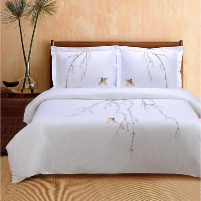 Classic Spring Solid Embroidered Modern 200-Thread Count Ultra-Soft Cotton 3-Piece Duvet Cover Set With Matching Pillowshams By Blue Nile Mills - Image 3
