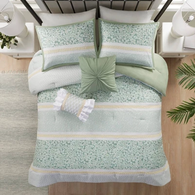 5pc Tulia Seersucker Comforter Bedding Set With Throw Pillows Green - Madison Park - Image 11