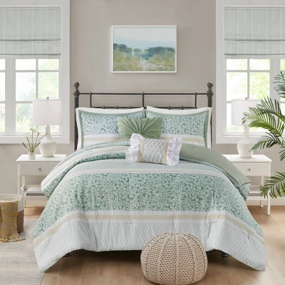 5pc Tulia Seersucker Comforter Bedding Set With Throw Pillows Green - Madison Park - Image 2
